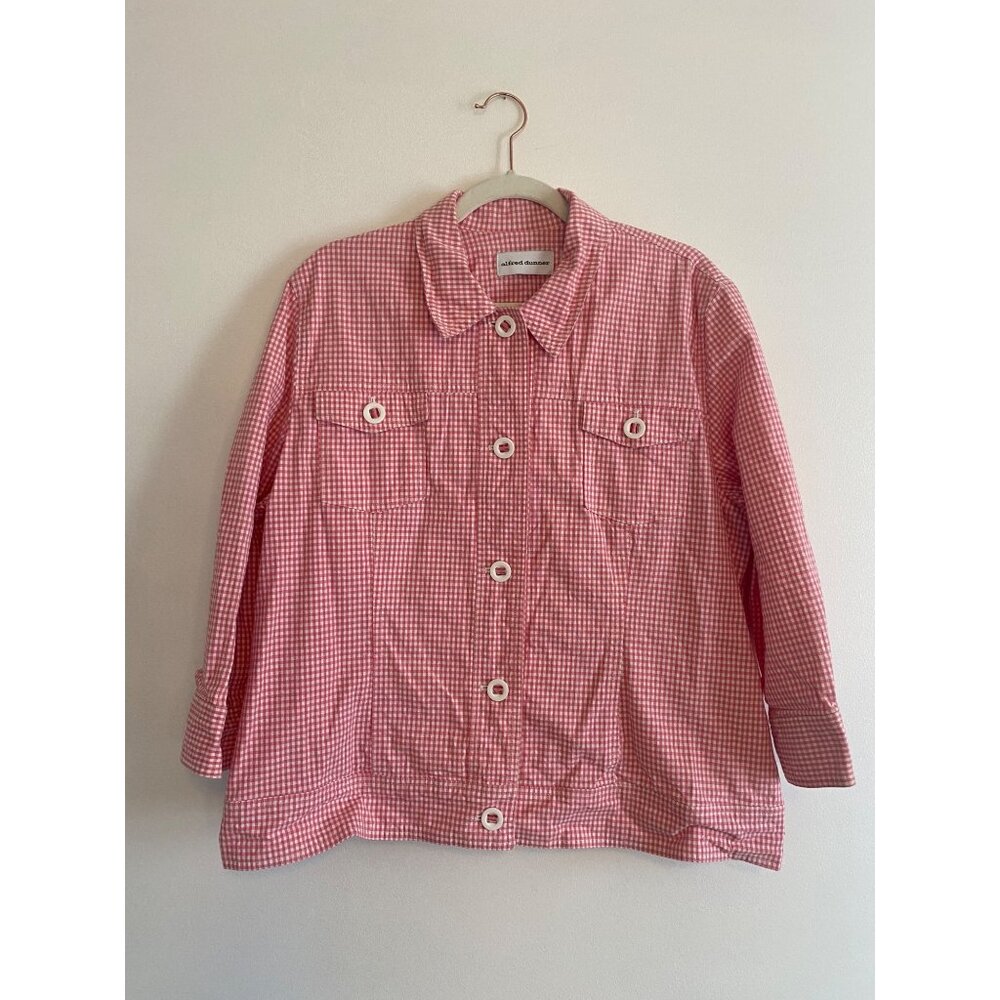 Alfred Dunner Women’s Pink Gingham Button-Up Lightweight Jacket Size 14